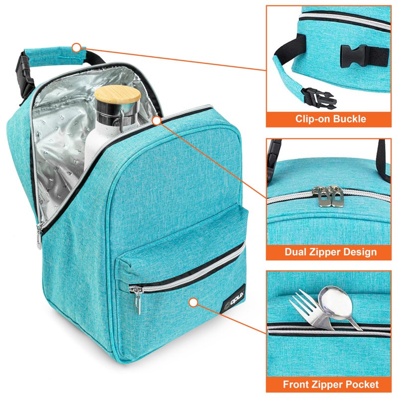 opux Lunch Box for Girls Boys Kids, Insulated Leakproof Lunch Bag, Reusable Teen Lunch Boxes for School, Medium Large lunchbox for Women Men Adult for Work with Front Back Pocket (Teal Blue) - Image 4